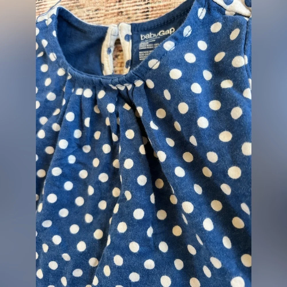 Gap Baby Girl Long Sleeve Layered Onesie Tee Blue Dots 6-12 Months